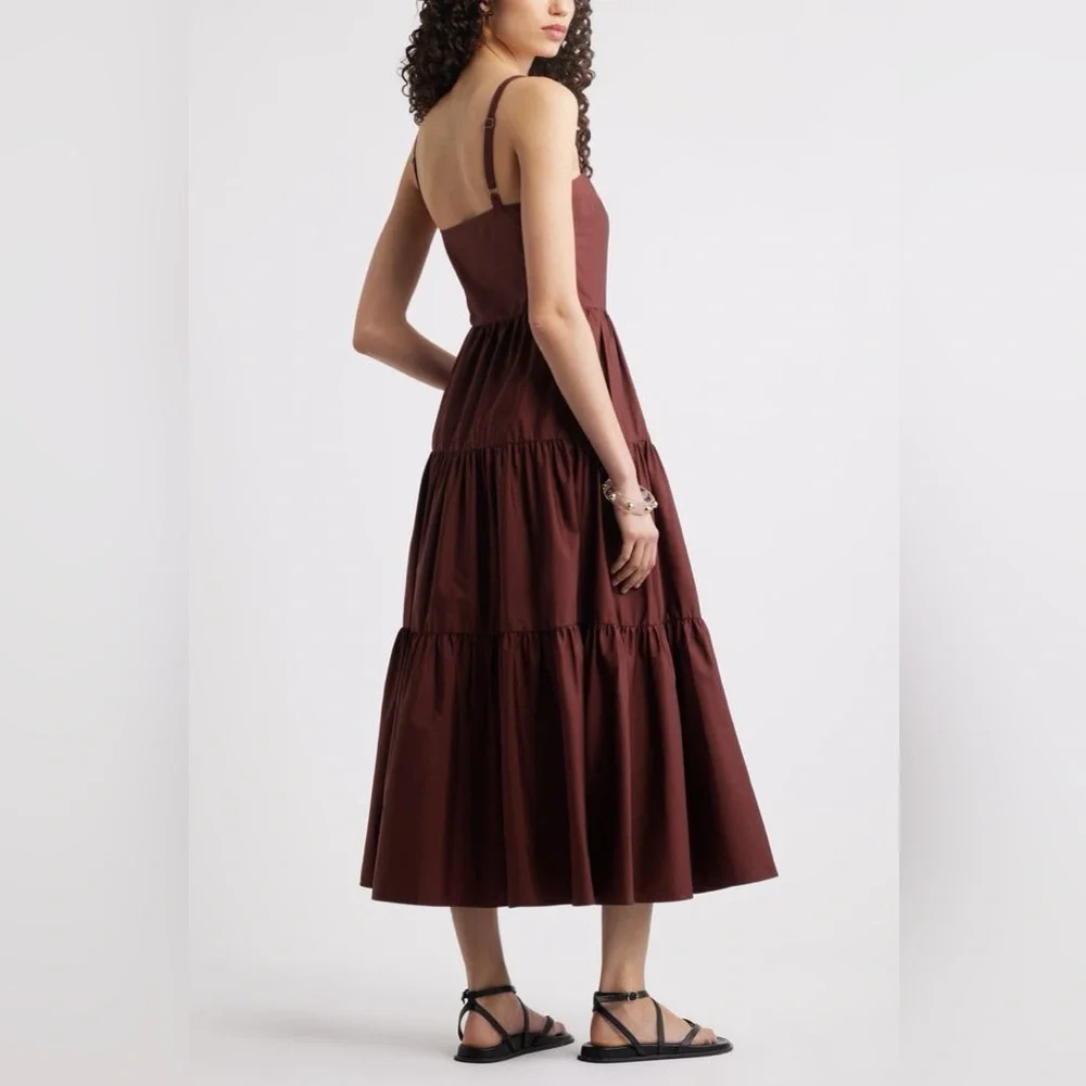 NEW Cotton Poplin Tiered A-Line Dress- color Brown Raisin (size XL) - Picture 2 of 6